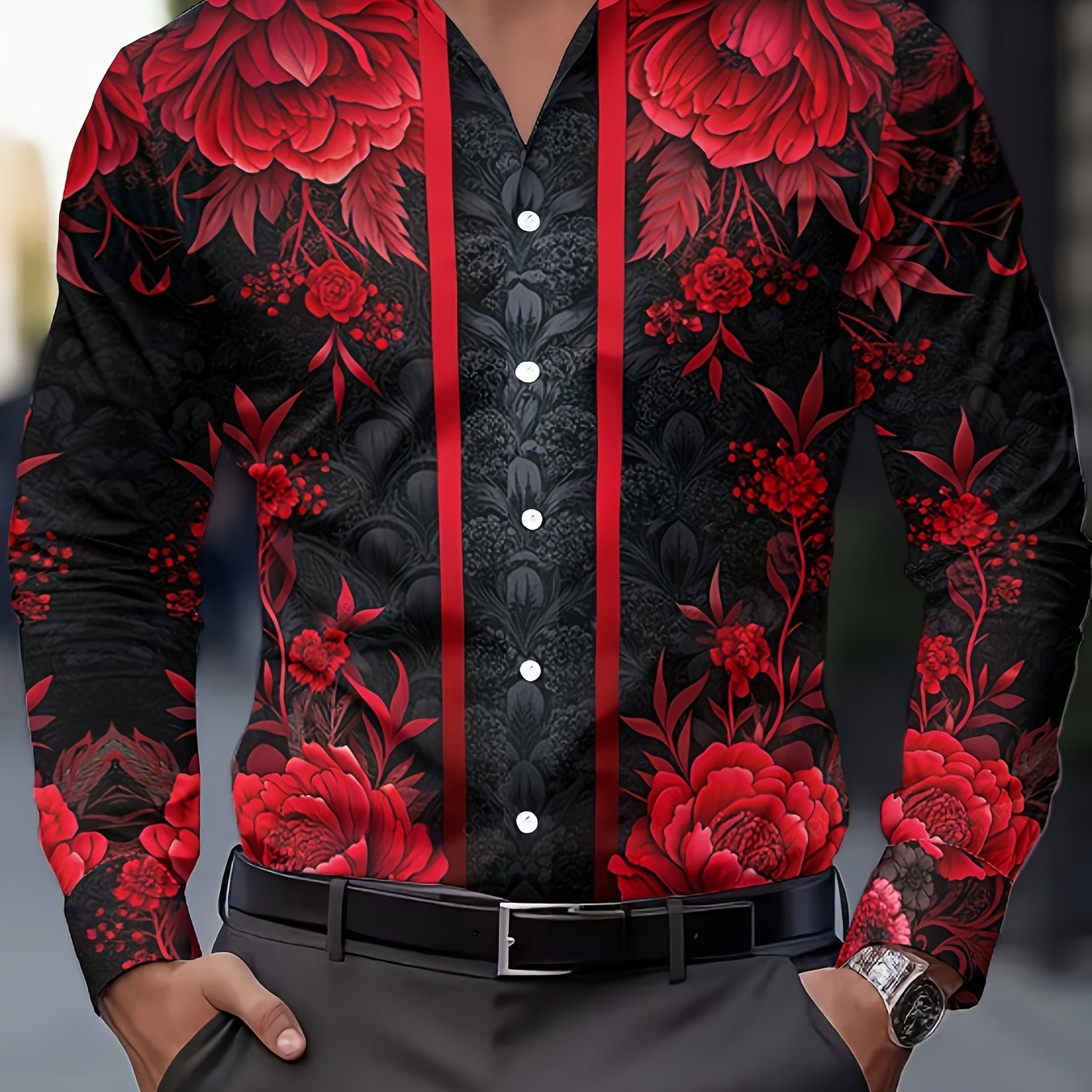 TEMU Chemise à manches longues et boutons décontractée pour homme, à imprimé floral vintage , vêtement pour homme pour , l'été et , haut pour homme