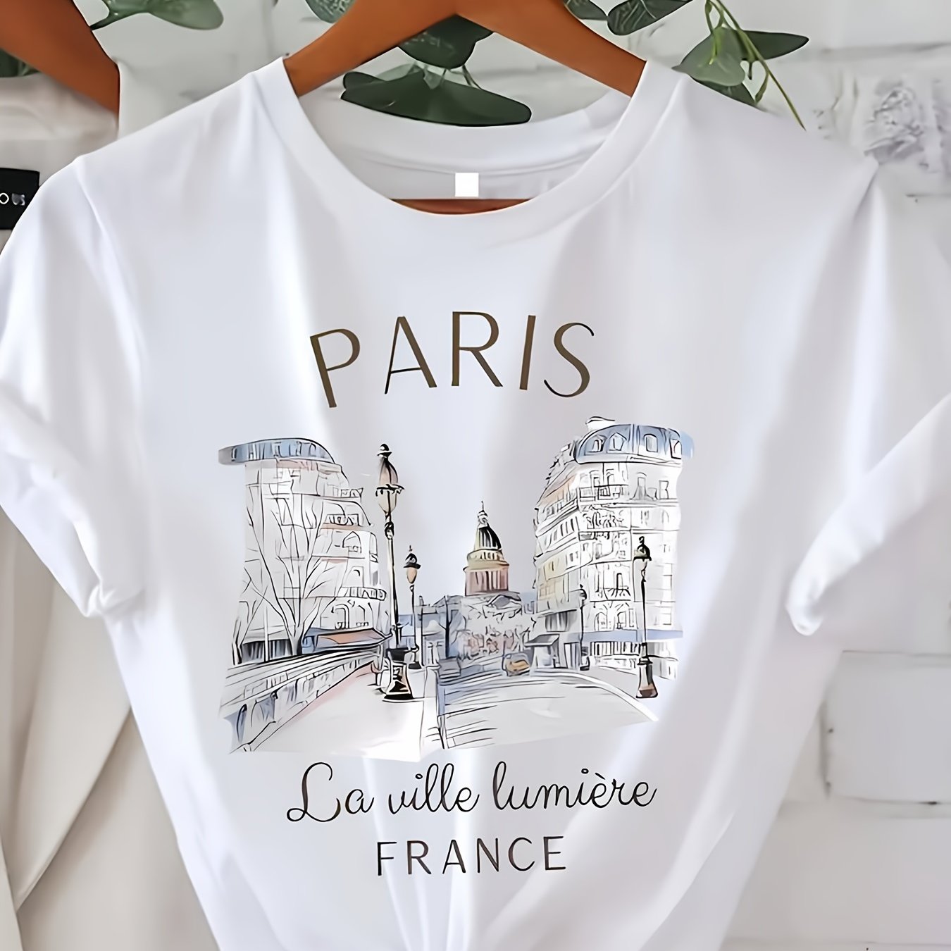 TEMU Women's Paris Graphic T-shirt - Slim Neck Short Sleeve Casual Top With & "paris" Print, Lightweight Summer & Spring Tee For Casual Attire, Ladies T Shirts
