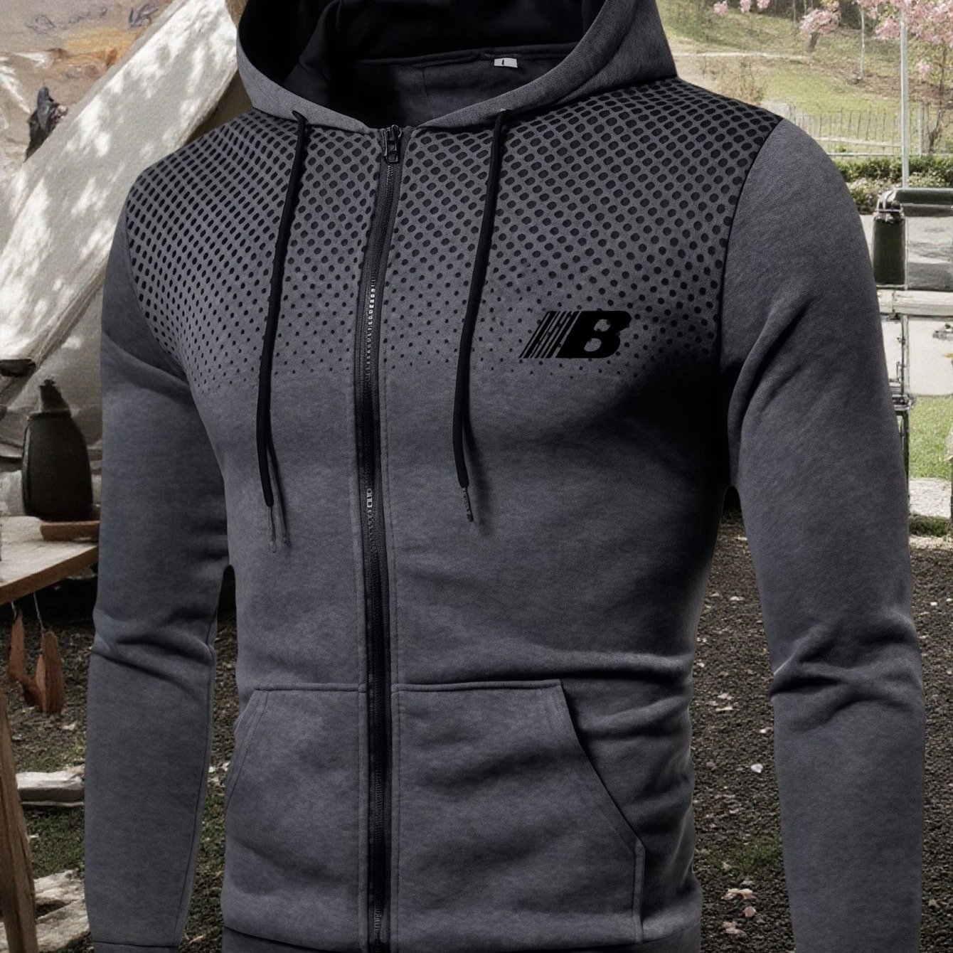 TEMU Men's Athletic Jacket, Men's Polka Logo Zip-up Hoodie, Men's Outerwear, Men's Clothing