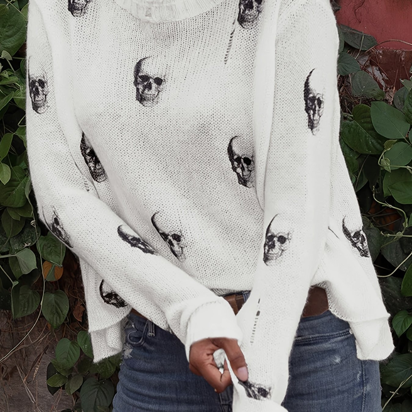 Round Neck Skull Decoration Long Sleeve Casual Spring And Autumn