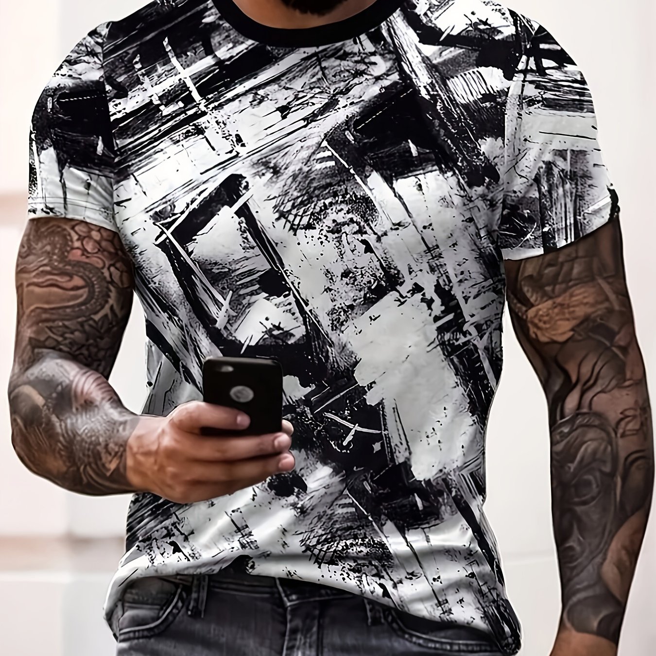 TEMU Men' Round Neck T-shirt - Summer Casual Athletic, Featuring Patterns, Machine Washable, Suitable For Gym, Outdoor And Daily Wear - Novelty Print