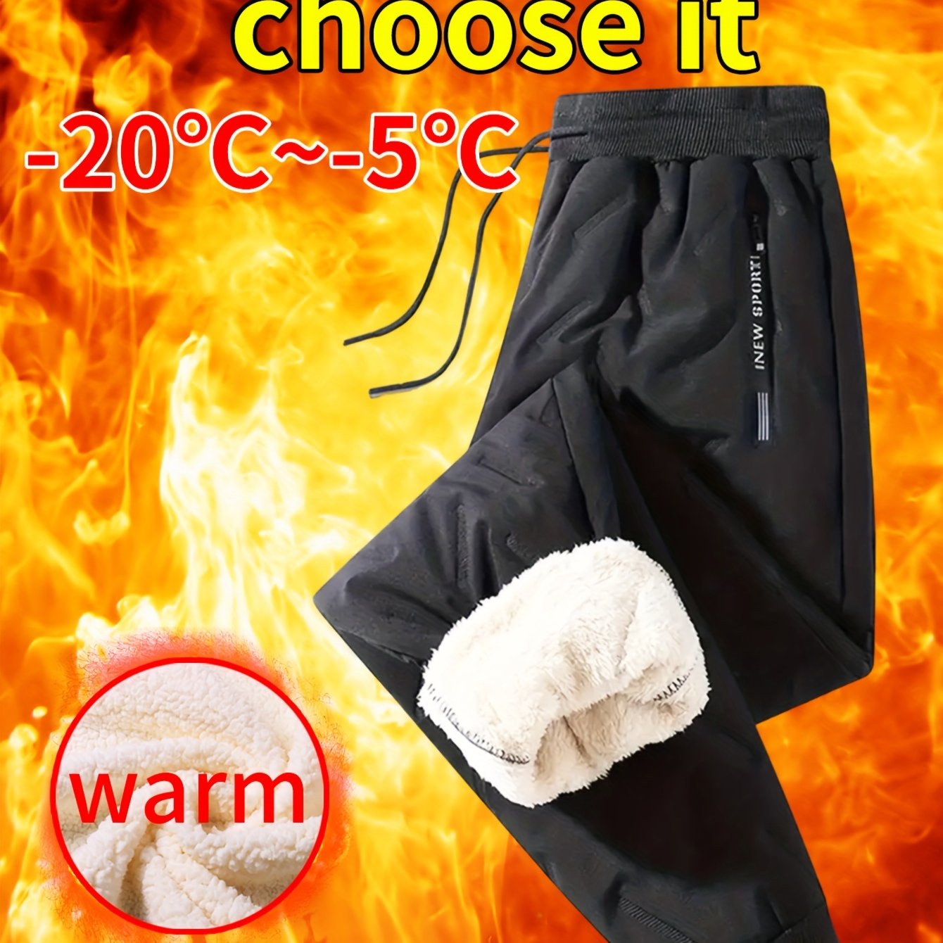 TEMU Fleece-lined Pants - Windproof, & For / Running And Attire, For