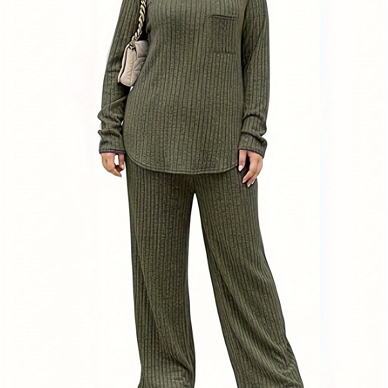 Plus Size Casual Outfit Set Women's Plus Solid Long Sleeve - Temu
