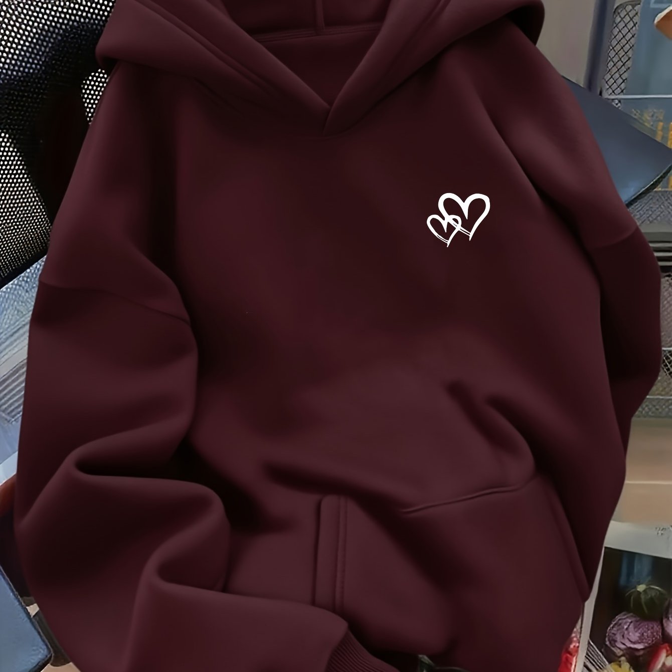 TEMU D92-loose Hooded Sweatshirt, Fashionable And Versatile Heart Print Hoodie, Spring And Autumn Women's L16030