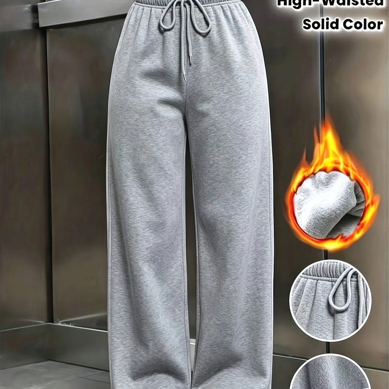 TEMU Pantalon de sport décontracté pour femme, automne/hiver, confortable, chaud, doublé, épais, à jambe droite, de couleur unie