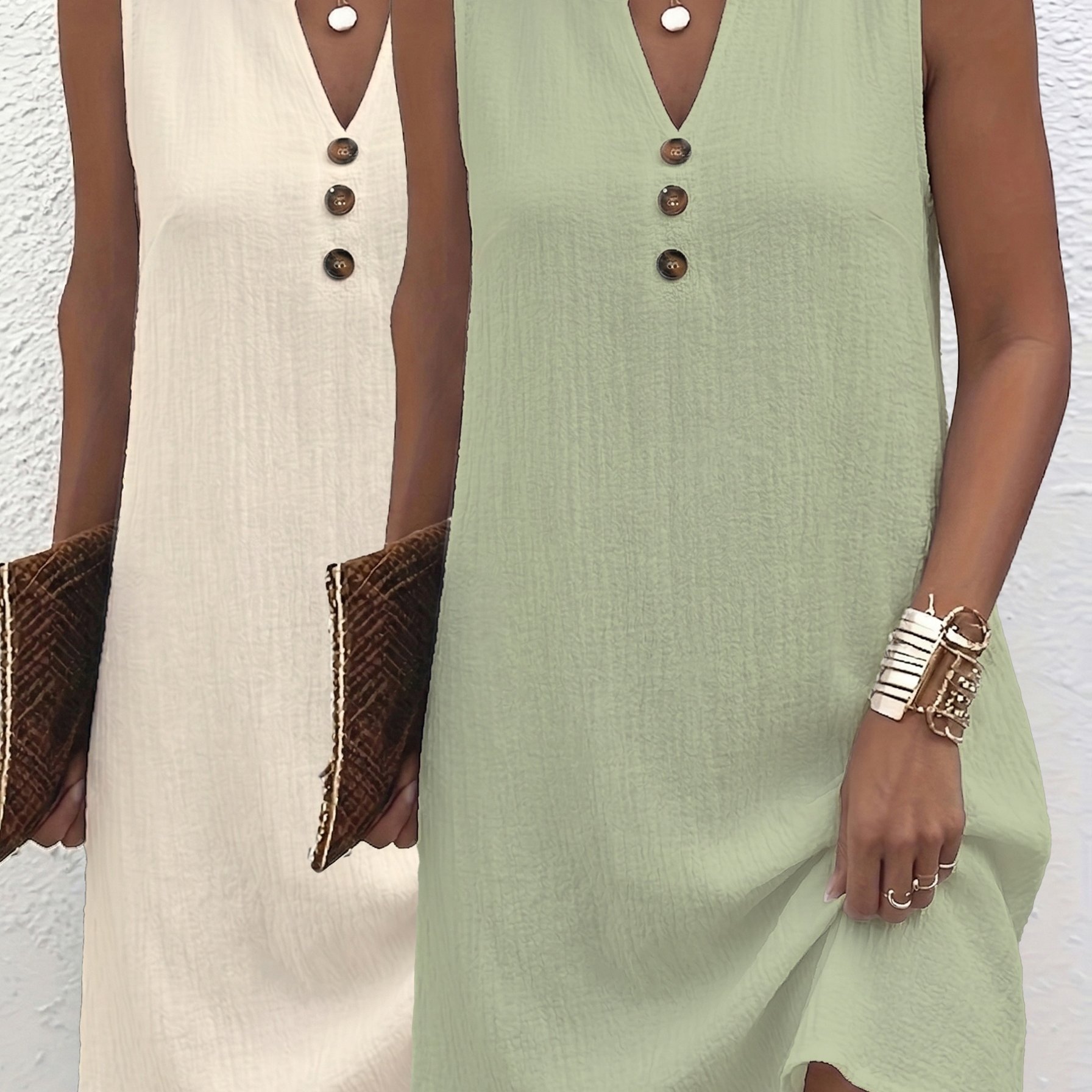 TEMU Plus Size, Plus Size Womens Dress Casual Sleeveless V Neck Button Front Loose Fit Mini Dress Comfortable Summer Daily Wear Fashion Outfit
