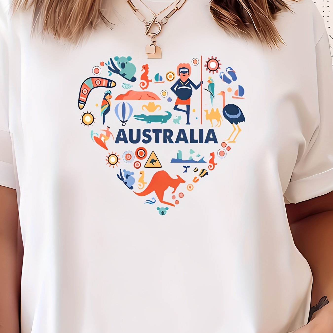 TEMU Australia, Australia Site-specific, Australia Day Theme, Women's Fashion Niche Round-neck T-shirt, Comfortable And Soft Fabric, Suitable For ,