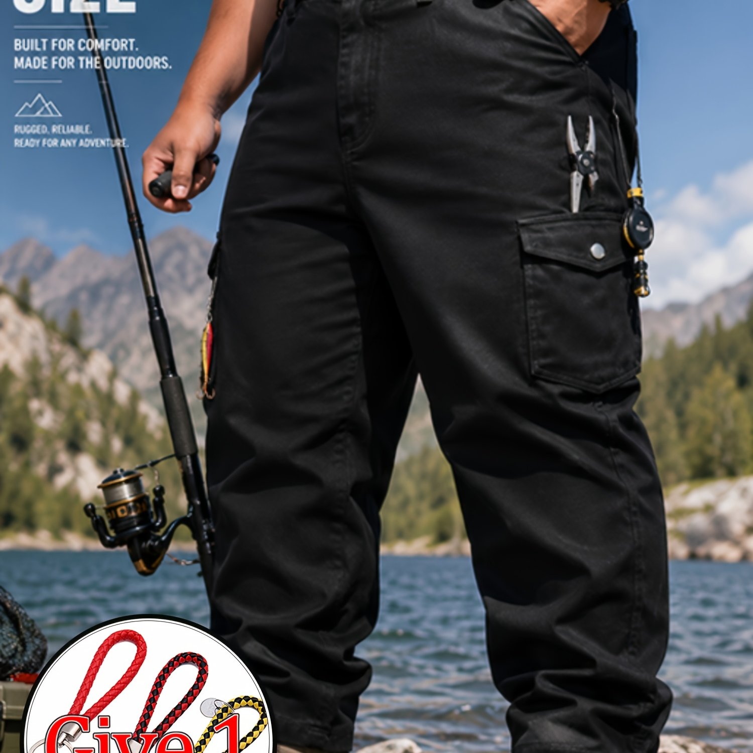 Image of Multi-pocket Long Pants, Plus-size Men's Work Pants. Heavy-duty Men's Big-size Jeans, Breathable And Comfortable Long Pants For Outdoor Fishing, Golf, And Sports ( With A Keychain), Plus Size