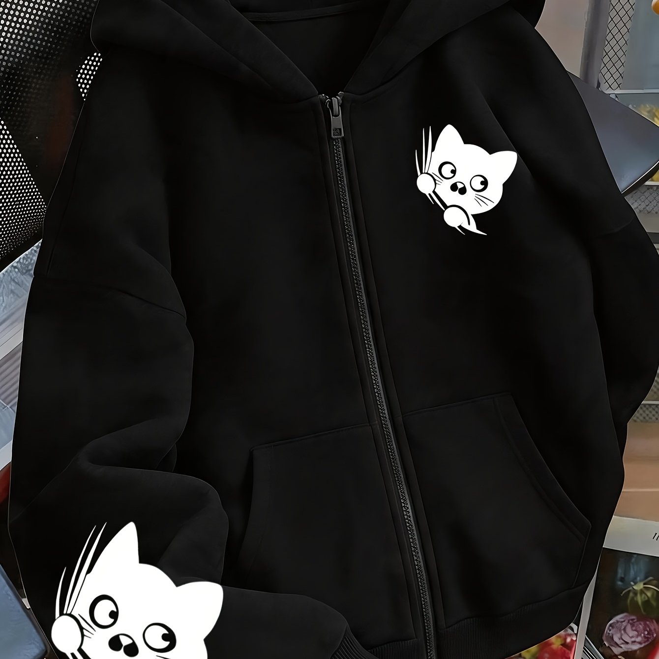 TEMU Artistic Kitten Pattern Print - Y2k Zip-up Hoodie - Fashionable And Comfortable Jacket, Suitable For , Casual Sportswear Fashion Casual Jacket |