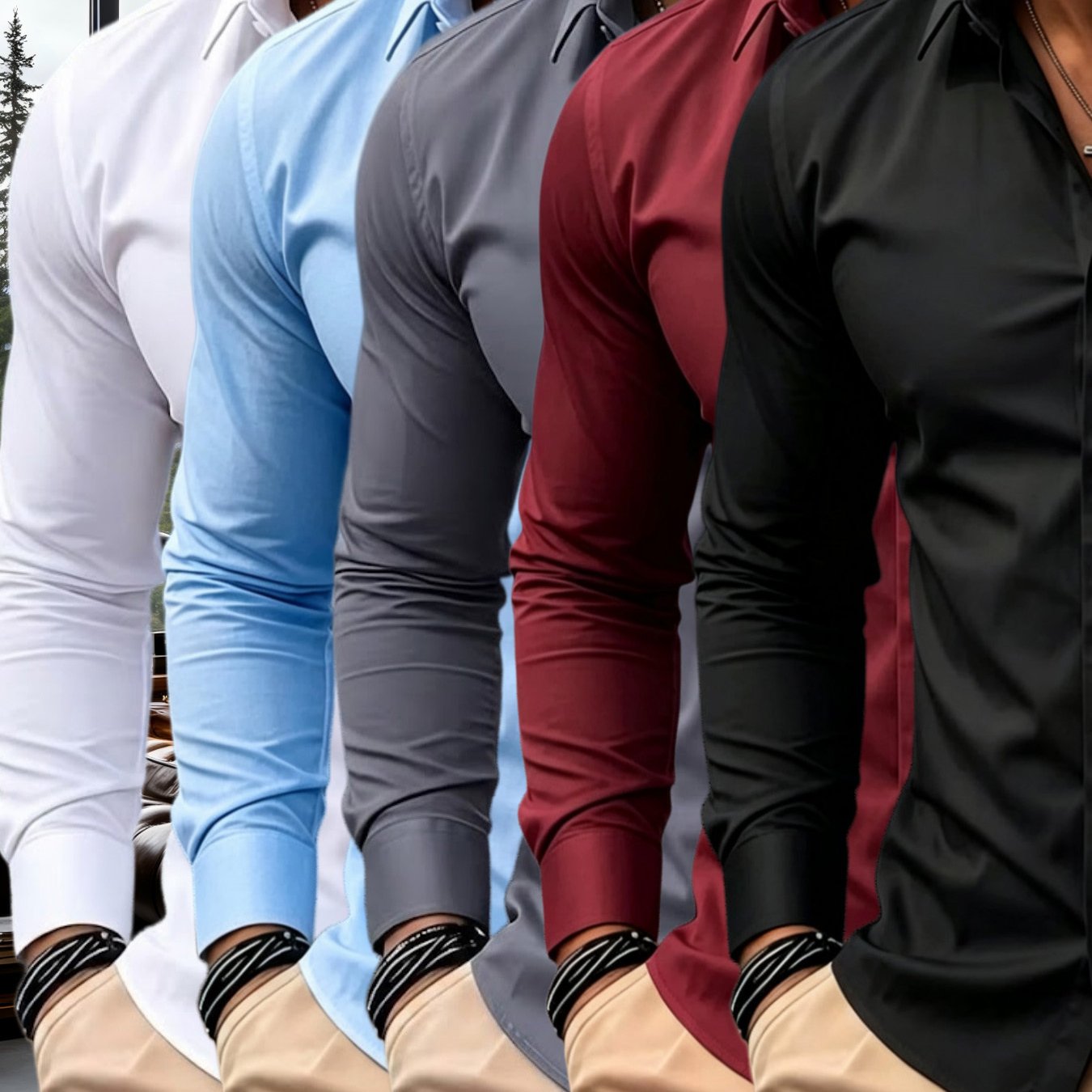 TEMU Set Of ' And Premium Solid Color Long-sleeve Shirts With Stretch. The Fabric Is Comfortable, Has Drape, And Is Wrinkle-resistant. Features A