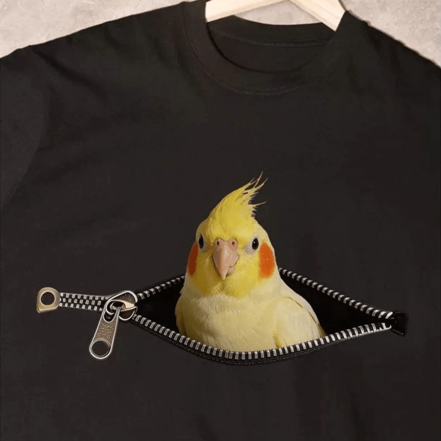Image of Plus Size Zipper Cockatiel Parrot Unisex Printed Short Sleeve Breathable Sports Fitness Bird Creative And Humorous Tall