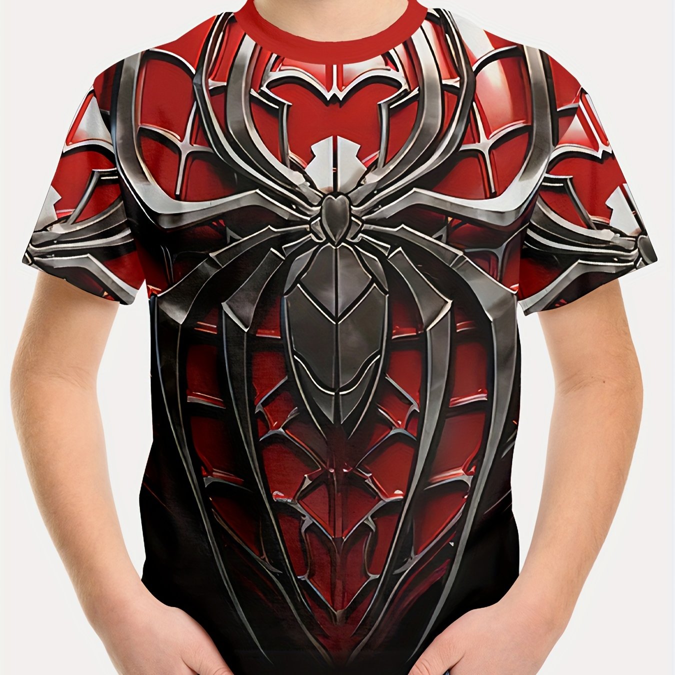 Image of Creative 3d Printed T-shirt For Boys, Featuring A Casual And Comfy Short Sleeve Design, Perfect For Summer Wear For Kids