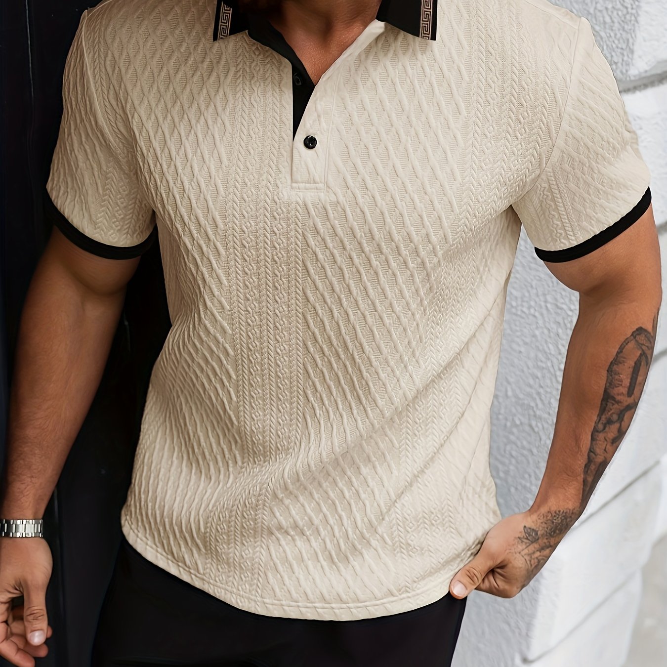 E-shop Herren Polo Shirts mit Farbblock-Muster sind sehr beliebt, mit Jacquard-Kragen, weichem Textur-Stoff, für lässige Business-Outdoor-Anlässe,