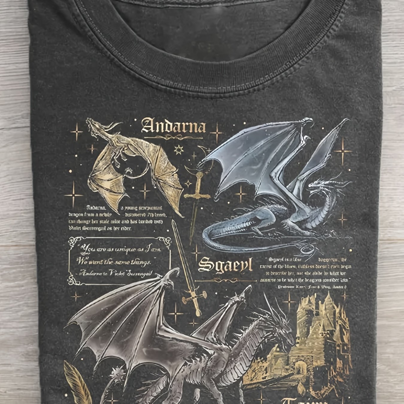 TEMU Fourth Wing Dragons T-shirt Hip Hop Streetwear Style, Soft Texture, Casual Tee For Travel, Party And Holiday, Men Pure Washed T-shirt 230g