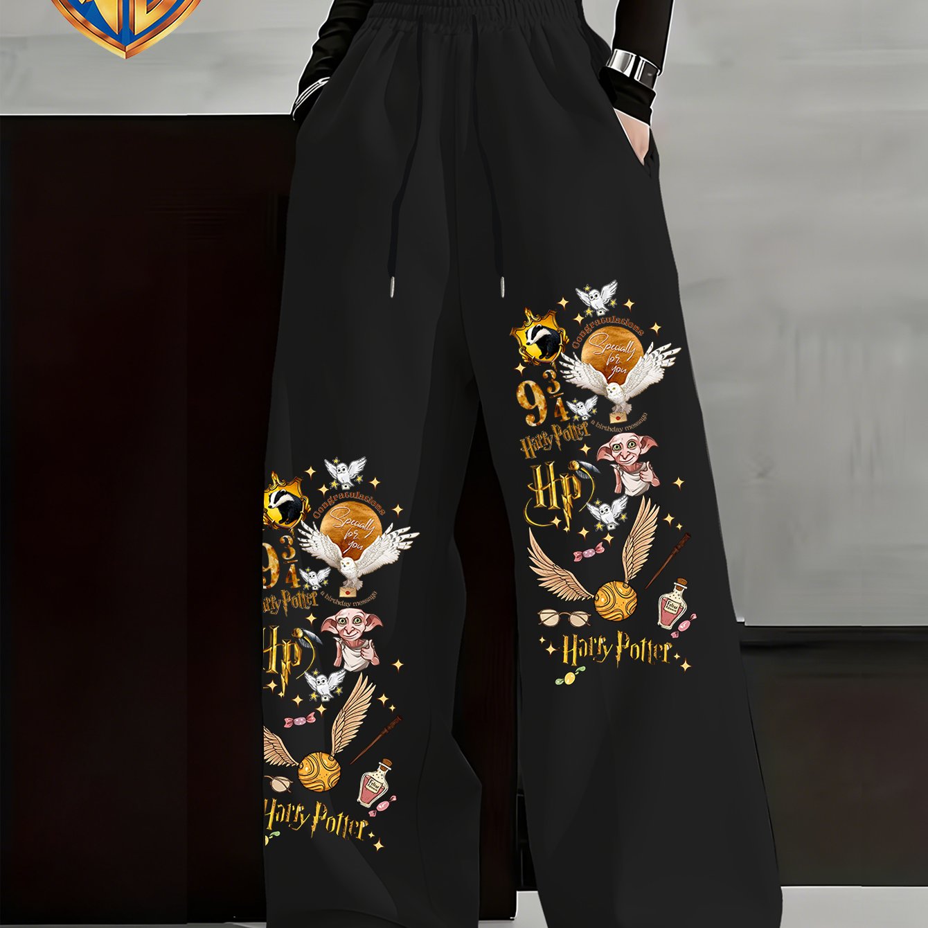 TEMU Circle Directional 1pc Women's Trousers "harry Potter" 9Â¾ Platform Magic Element Theme Printed Casual Pants Elastic Waist Drawstring Design
