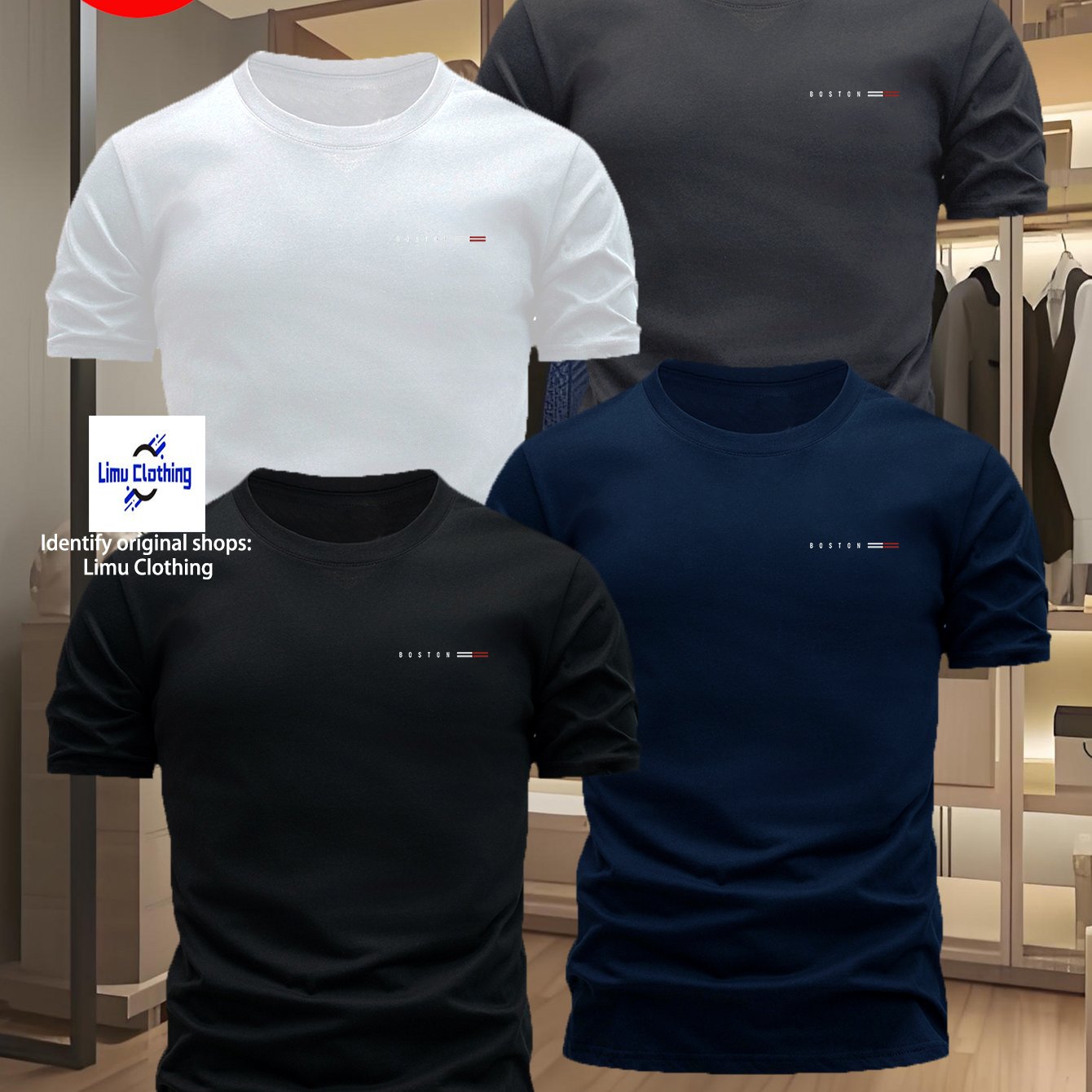 TEMU 4-pc Men's Easy Letter Print Short Sleeve T-shirts, Featuring "boston" Lettering And Striped Design On , Showcasing Urban . Classic Round Neck