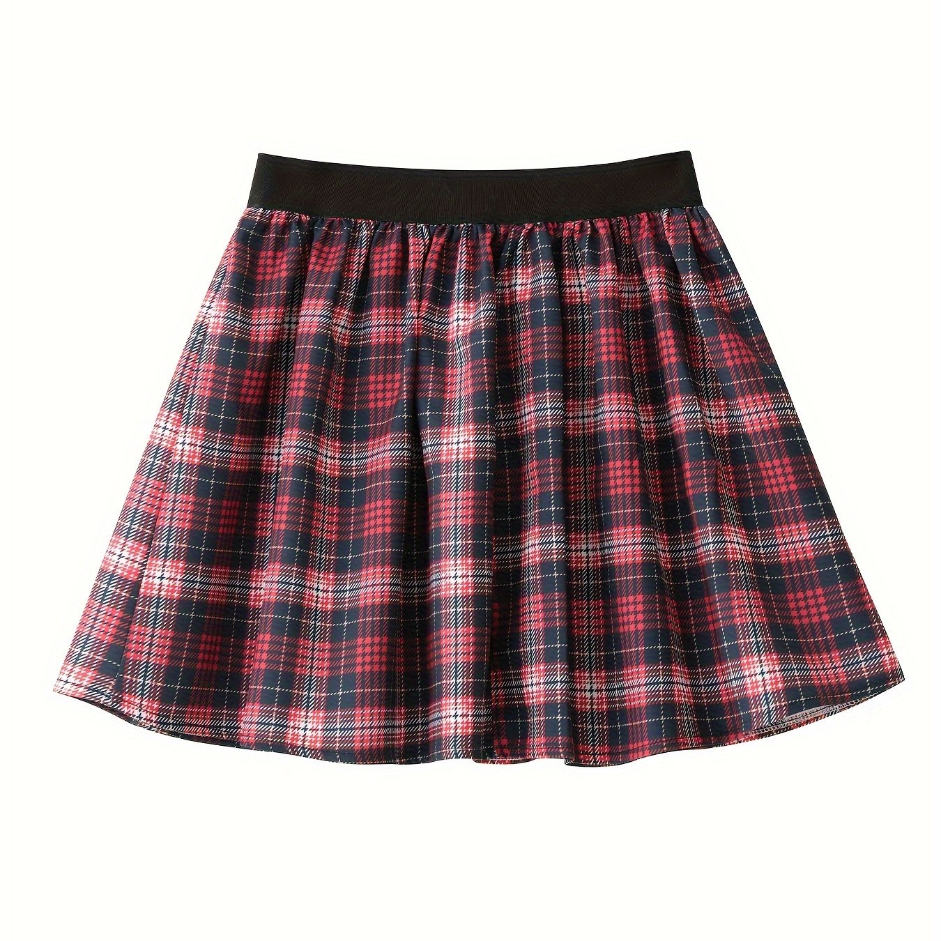 teen girls versatile plaid skirt elastic waist short skirt