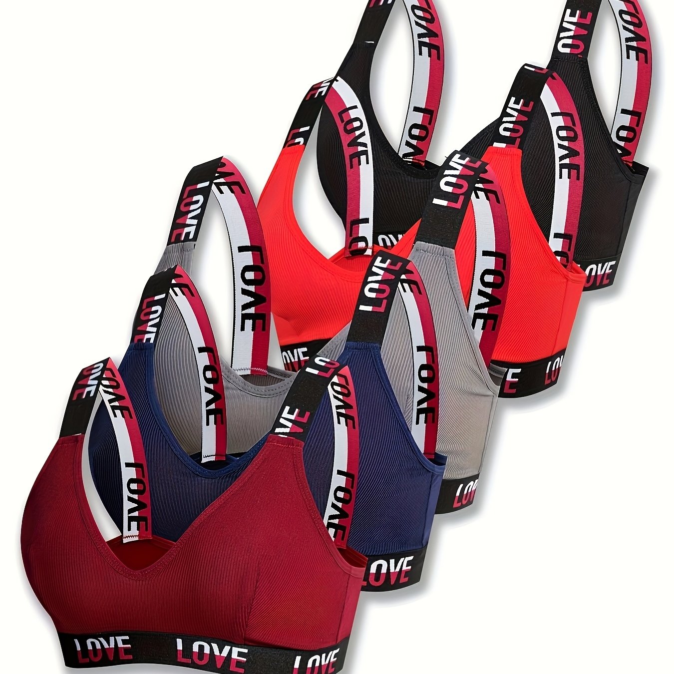5pcs Wire-free No-pad Letter Strap Women's Bra