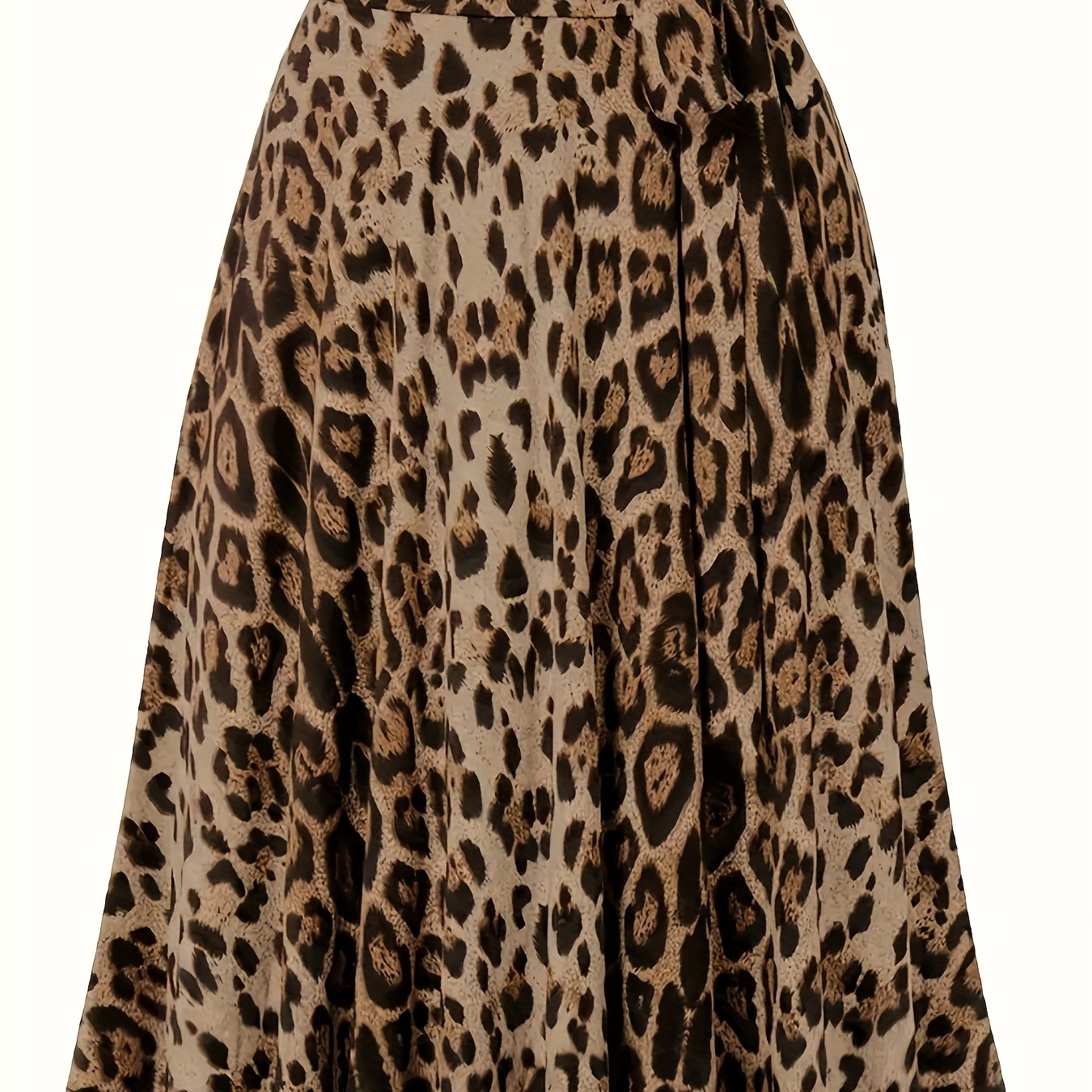 TEMU Plus Size Leopard Print Knot Skirt, Casual Elastic Waist Skirt For Spring & Summer, Women's Plus Size clothing