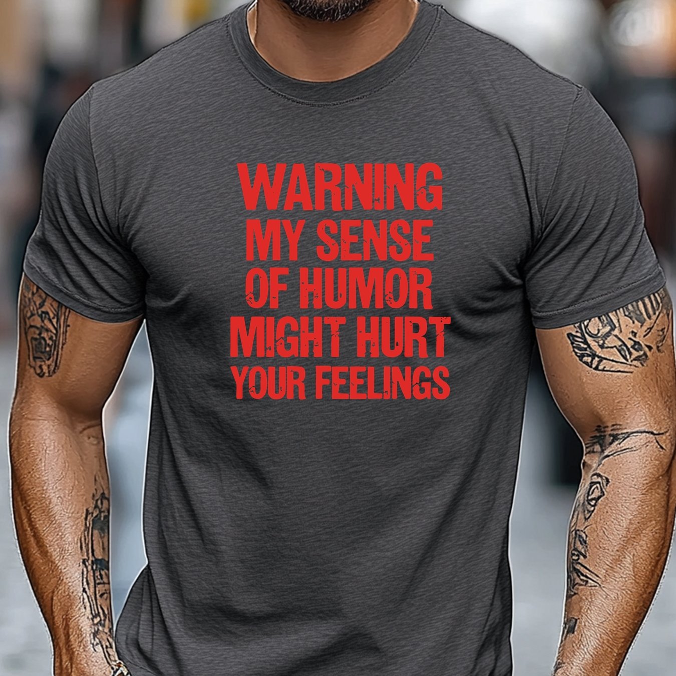 TEMU Plus Size Men's T-shirt, Casual Comfortable, Easygoing Casual, Men's Warning: Of Humor May Hurt Your Feelings, Summer Casual Round Neck Short