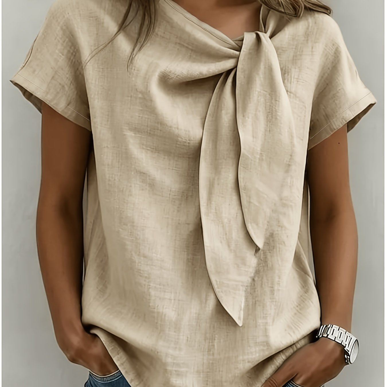 TEMU Summer Relaxed Asymmetrical Ribbon Versatile Shirt