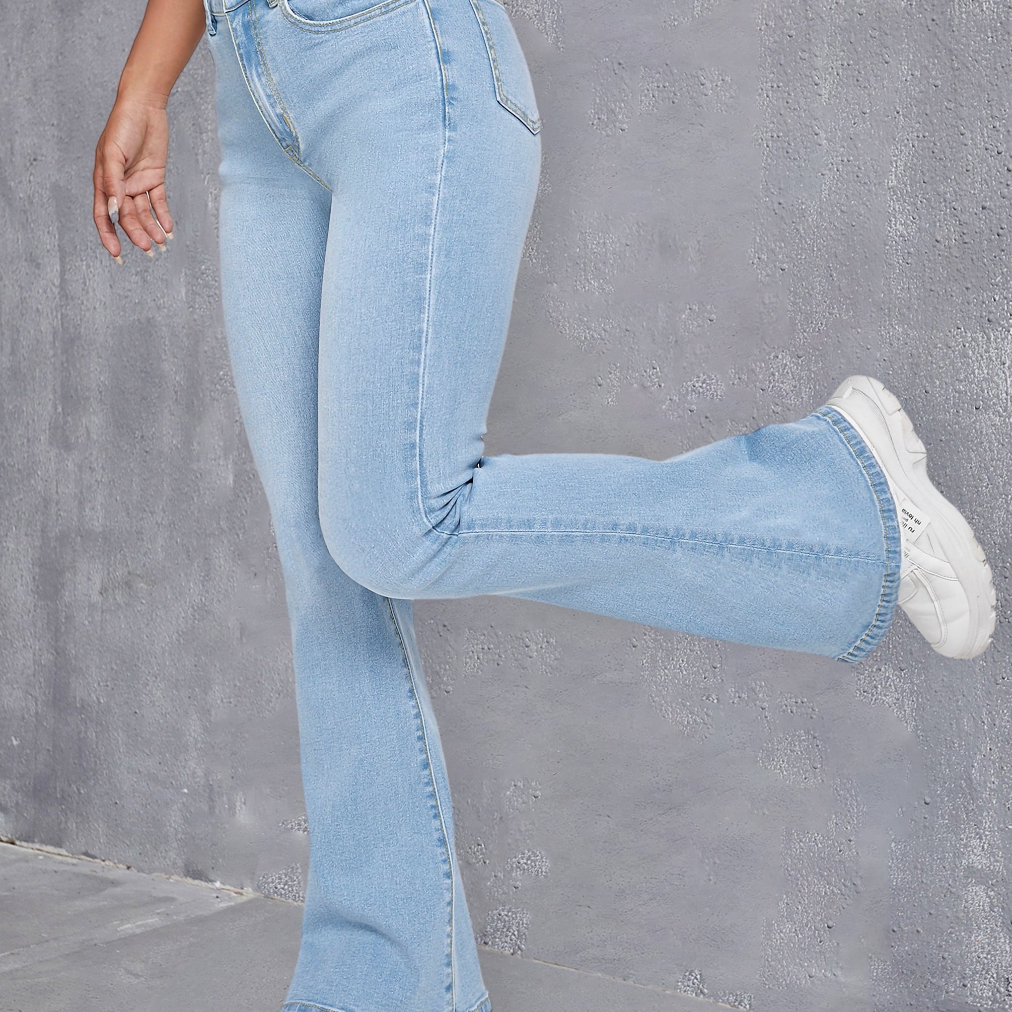 Fit Flare Jeans, High Stretch Slant Pockets Bell Bottom Jeans, Women's Denim Jeans & Clothing
