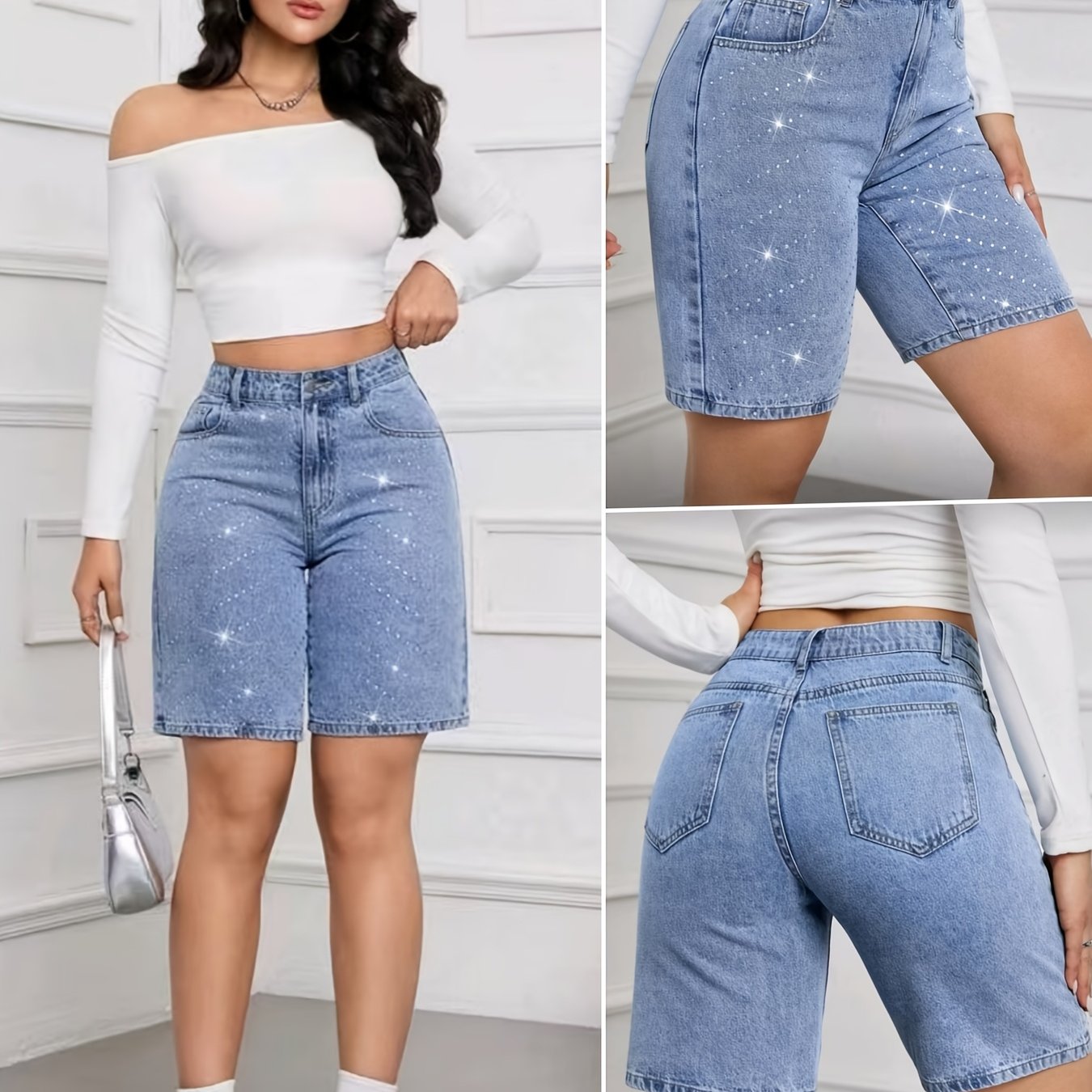 Summer Hot Drilling Slim Mid-length Pants Y2 Casual Comfortable Shorts Denim Shorts