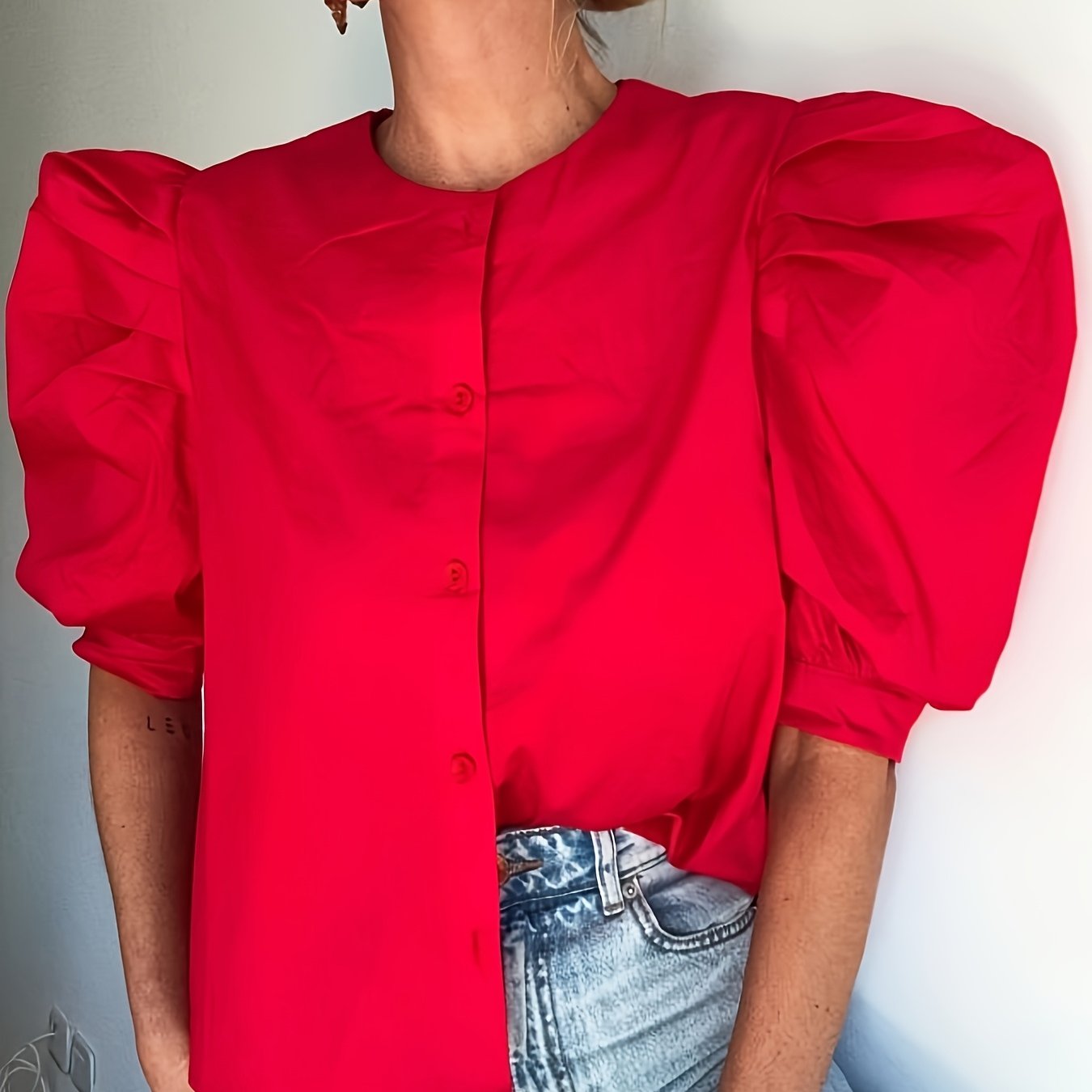 TEMU Sleeve Round Neck Short Sleeve Shirt For Women | Easy Premium Temperament Style, Suitable For Dates, & , Spring Summer And Lldx