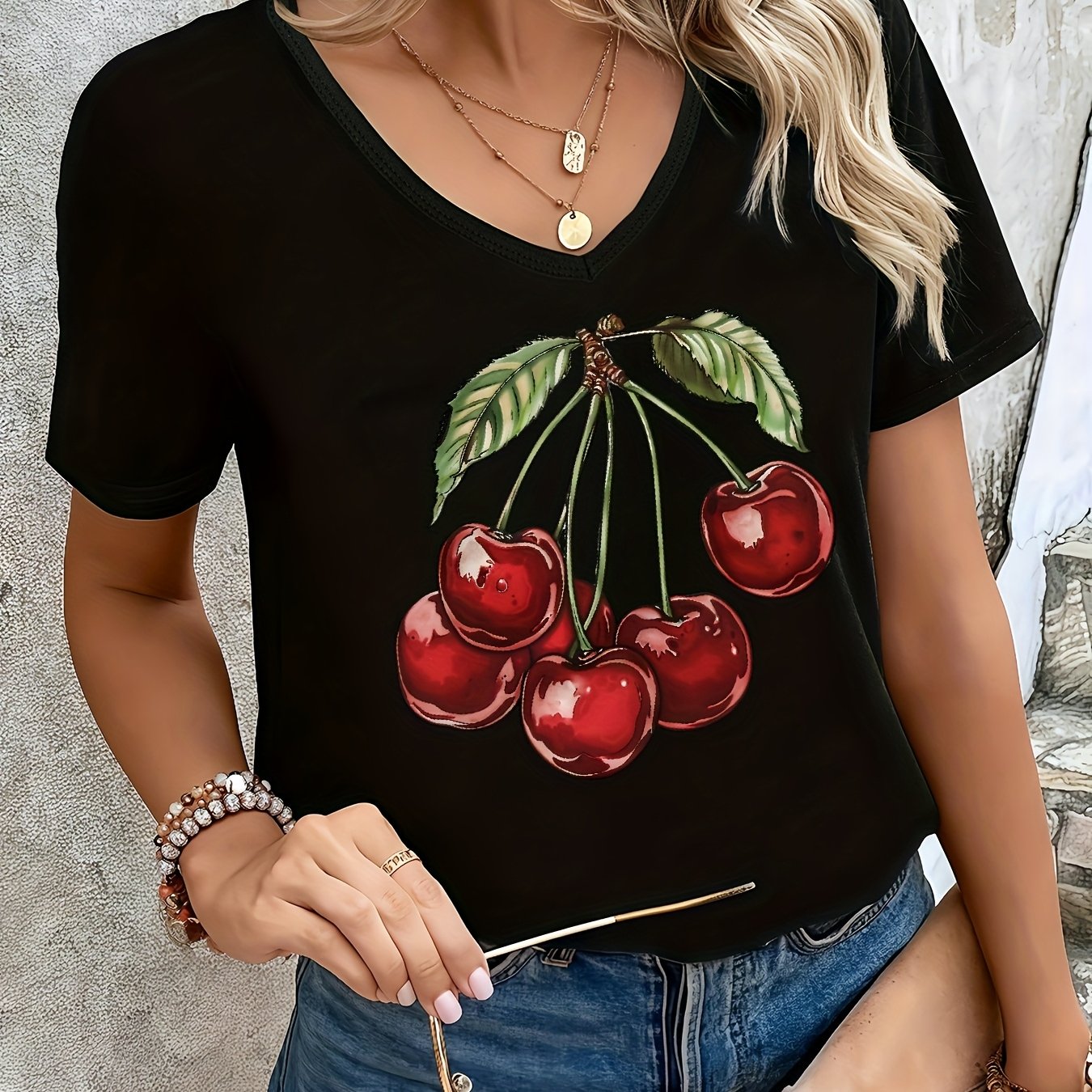 TEMU Short Sleeve Casual Cherries (1) For Women In Summer - Oversized Loose Fit A .