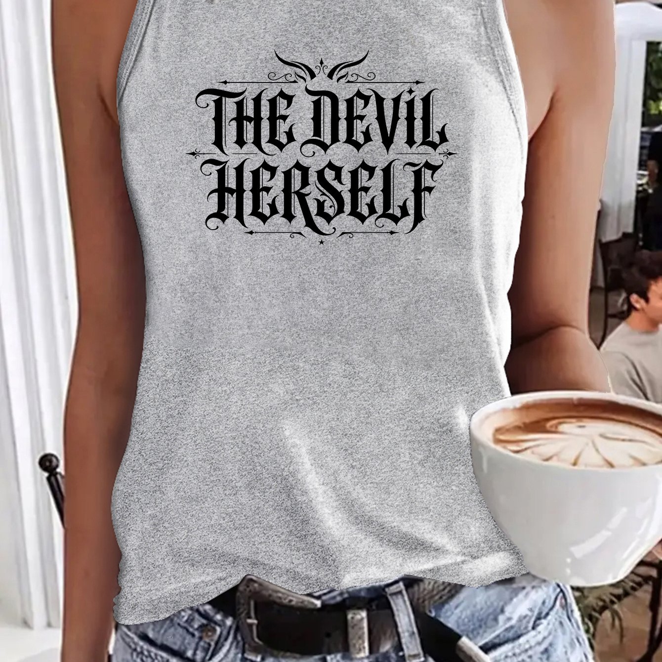 TEMU Women's The Devil Gothic Letter Print Graphic Tank Top, Women's Casual Sleeveless Round Neck Vest, Cowboy Cactus Sunflower Streetwear