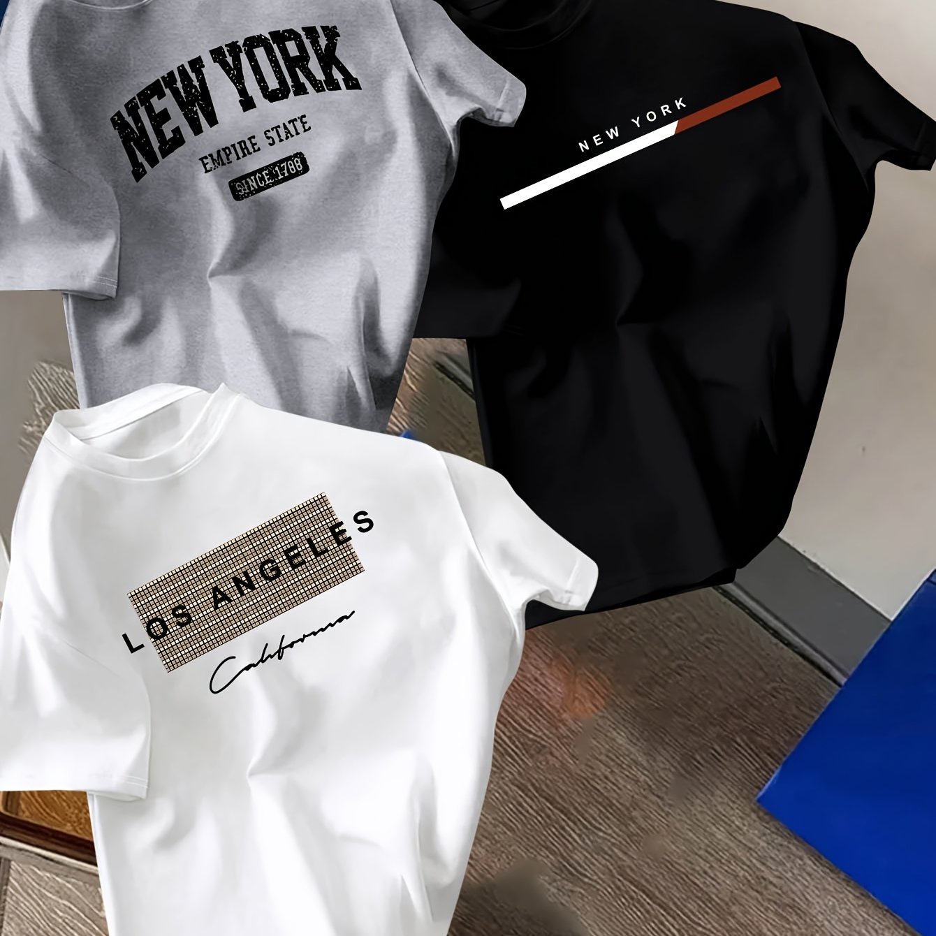 Image of Summer Casual English Letter T-shirt Round Neck Short Style 3pcs Set