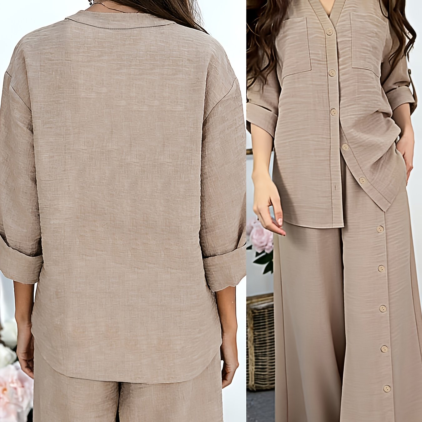 TEMU New Multi-button Cardigan Long Sleeve Top And Pants Set For Women, Fashionable For , Leisure, Vacation, Home, And Commuting ()