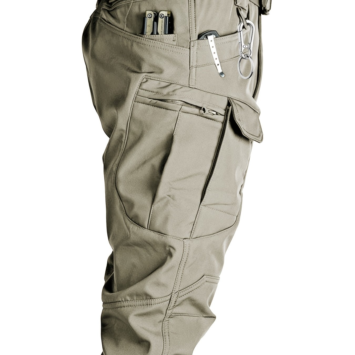 TEMU Men's Tactical Cargo Pants - Micro-stretch Composite Fabric, Multi-pocket, Regular Fit, Machine Washable - Elastic Waist For Everyday , Outdoor