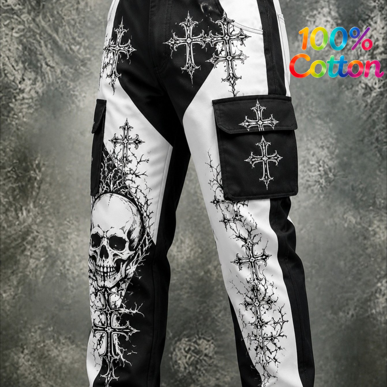 2026 Men's Fashion: Skull & Cross Graphic Cargo Pants For The Edgy