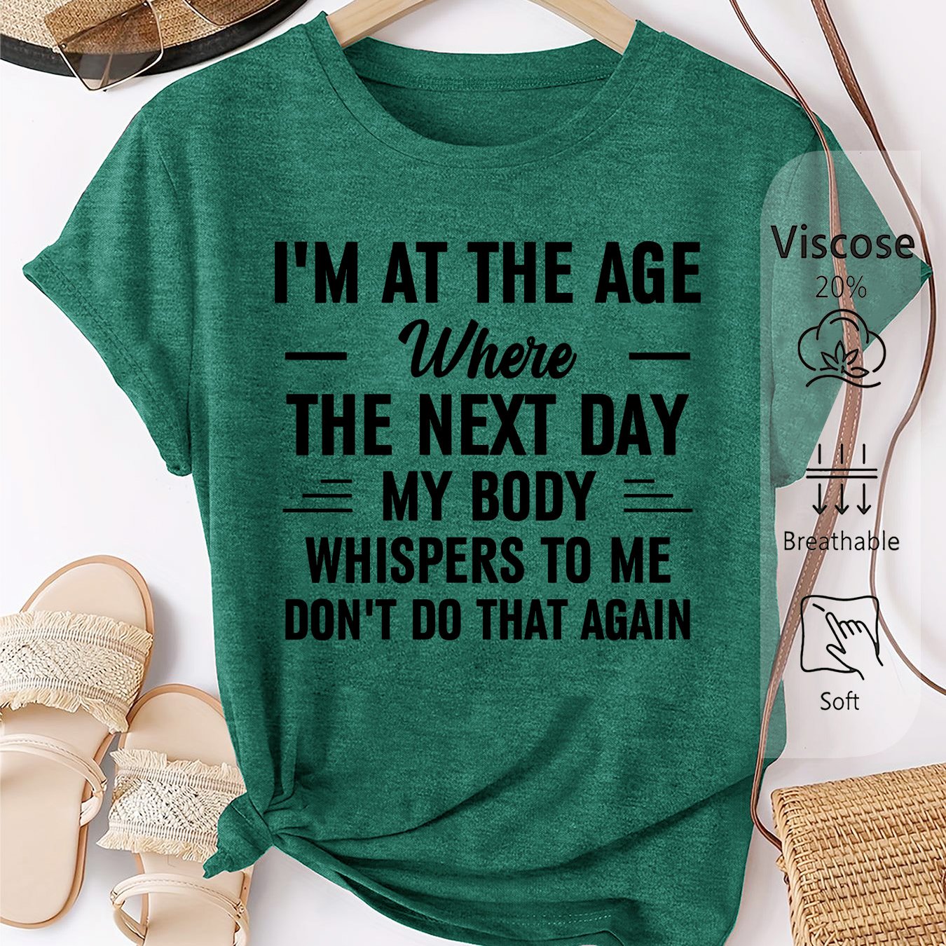 TEMU Women's Elegant Short Sleeve I'm At Middle-aged Text Print Round Neck Comfortable Soft Breathable Easy Retro Fresh Casual Casual Sports Style