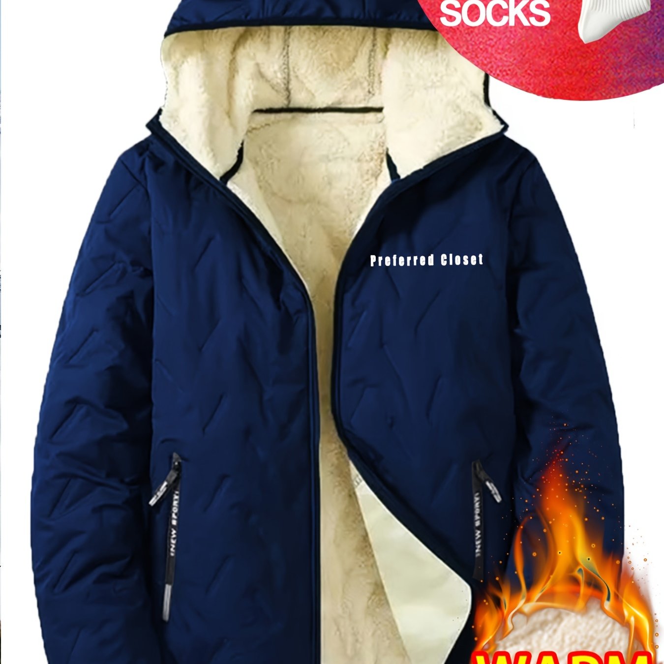 TEMU 1pc - Autumn/ Winter Men's Hooded Long Sleeved Jacket, Men's Winter Casual Jacket With Plush Lining Lining, Hooded Casual Outfit With Pockets,
