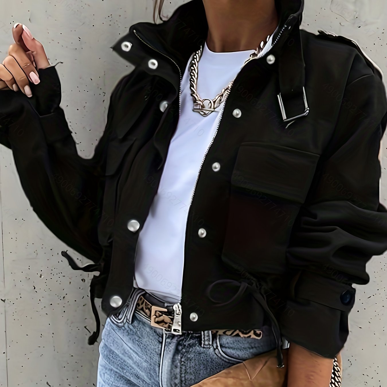E-shop Damen Multi-Pocket Arbeitsjacke für Frühling/Herbst, Stehkragen-Design, Kordelzug in der Taille - Vielseitige Mode-Oberbekleidung für