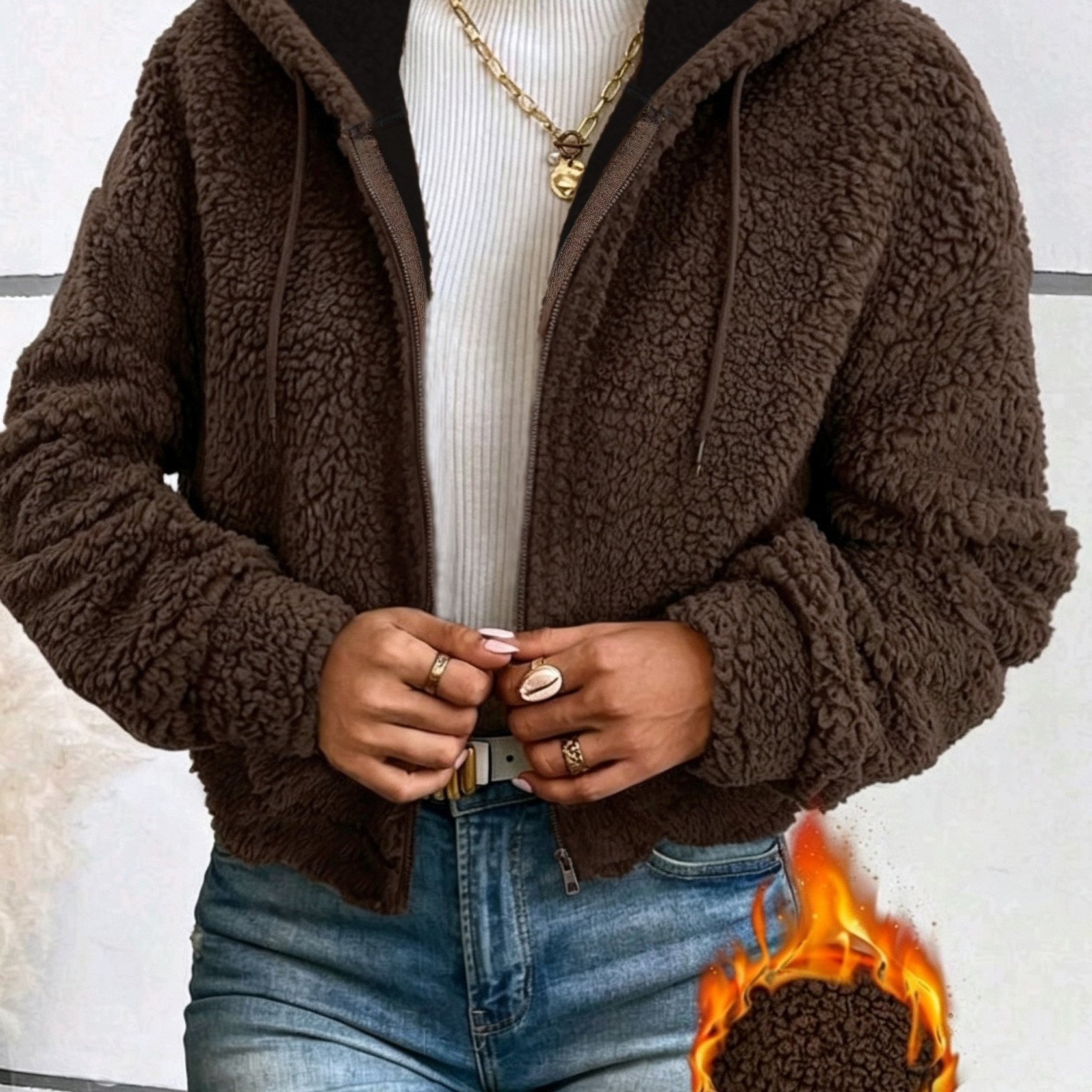 TEMU Autumn And Winter Retro Lazy Short Hooded Jacket