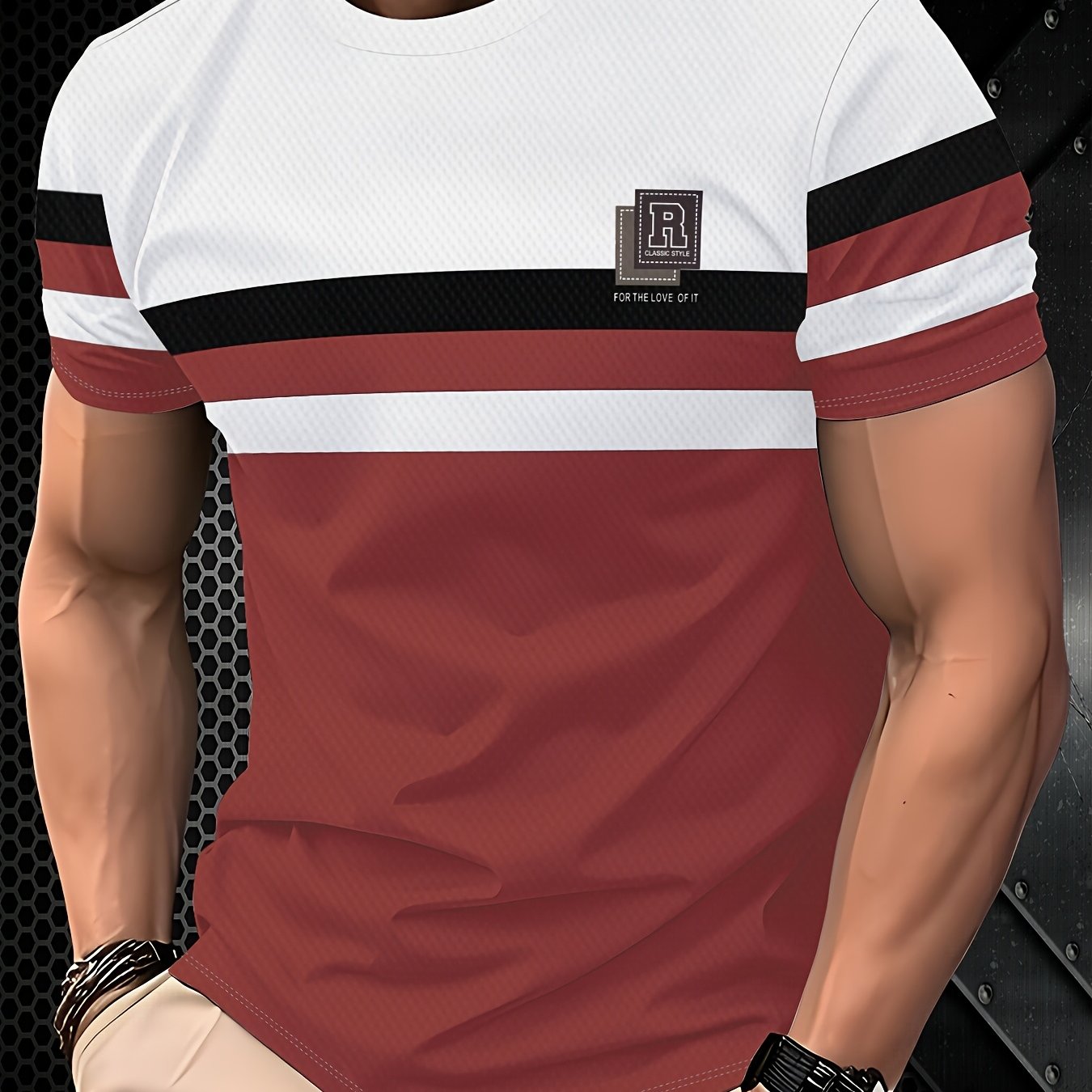 TEMU Camiseta de Hombre de Tela Transpirable y de Secado Rápido con Diseño de Rayas 3D