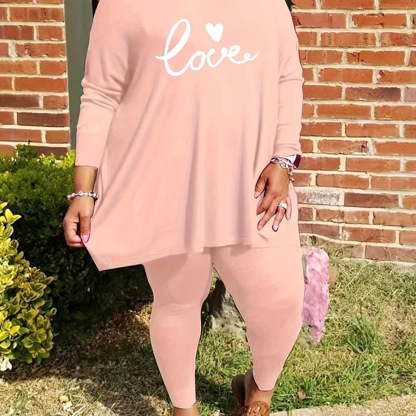 TEMU Plus Size, 0xl To 8xl Women's Autumn And Winter Sets, Love Letter Printing, Suitable For Outing, Home Loungewear, Trendy Outfit, Soft Material,