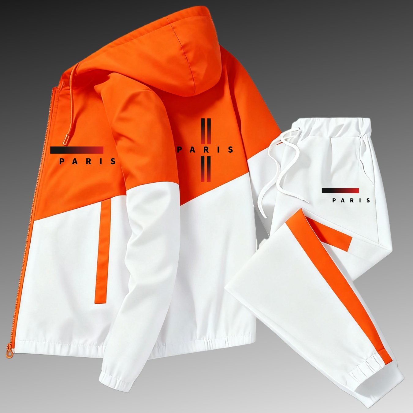 New 2pcs Set: Neutral Casual Printed Windproof Zipper Jacket Set. Multi-style And Optional, Suitable For Occasions