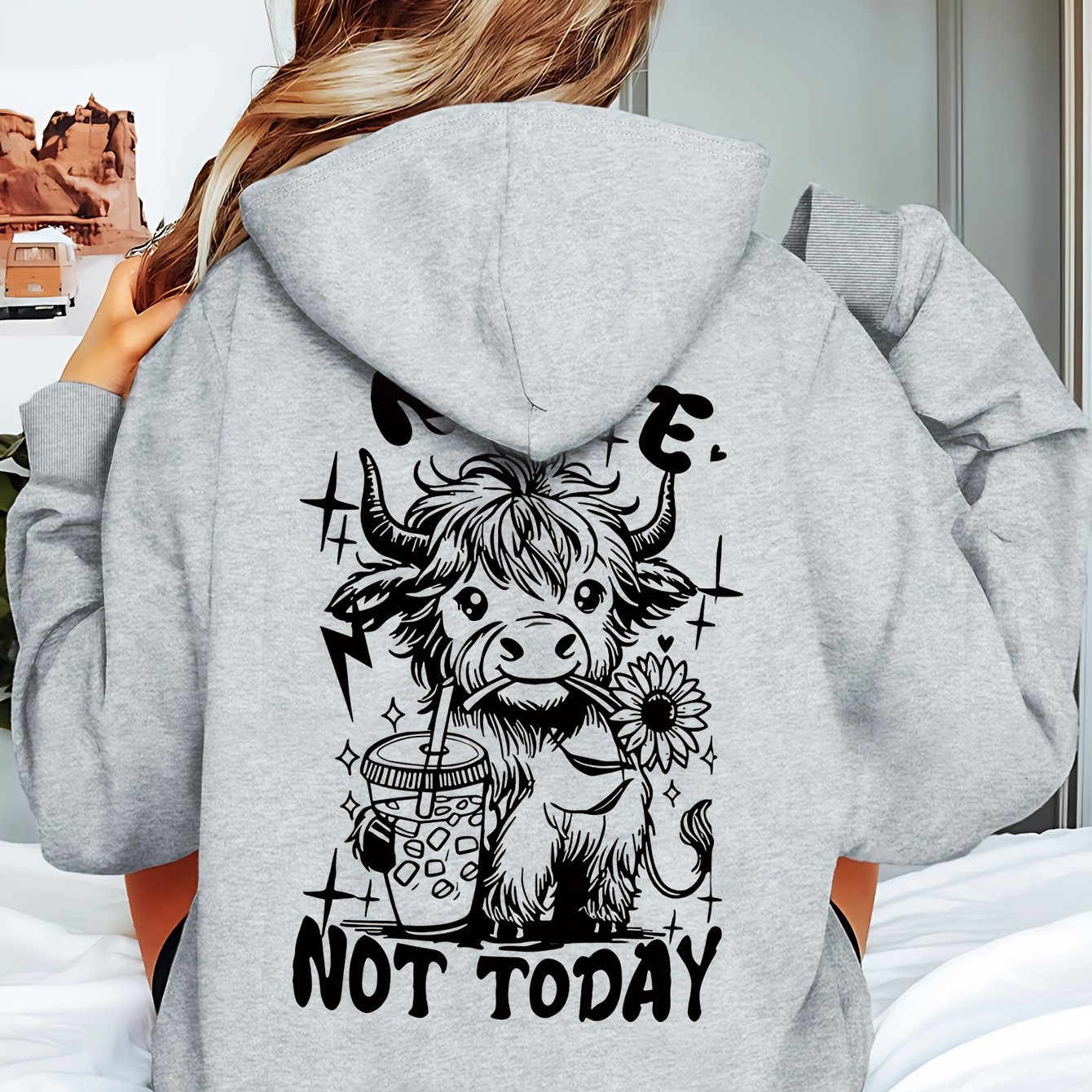TEMU Women's Casual Letter Cartoon Double-sided Printed Hoodie