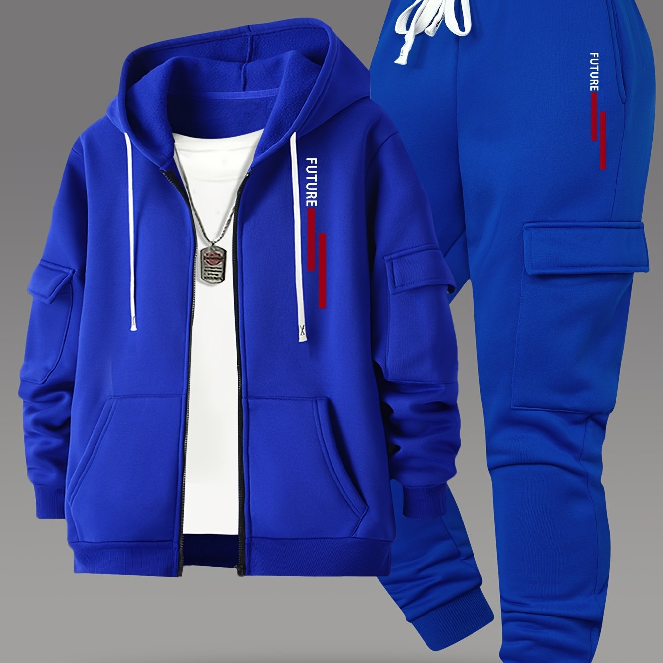 TEMU Conjunto: sudadera con capucha con cremallera y pantalones cargo de ajuste holgado con puños y bolsillos, sudadera casual, transpirable con