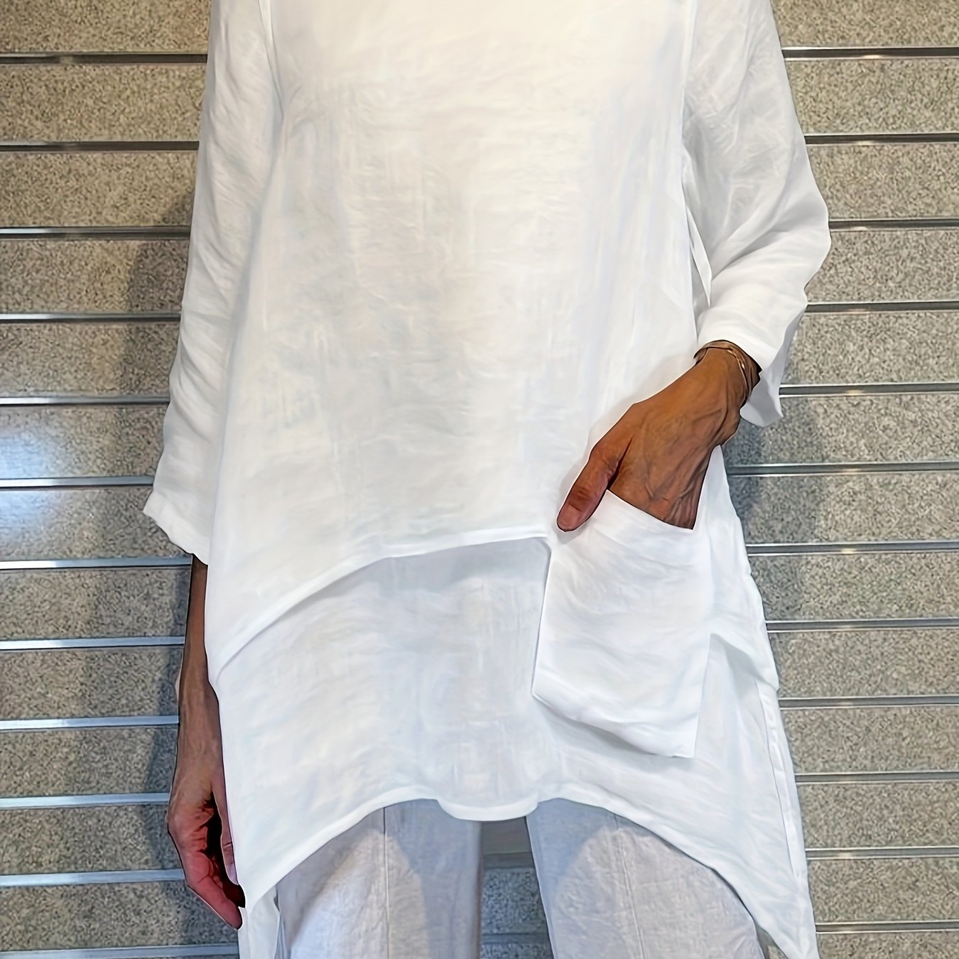 Solid Color Loose Round Neck Half-sleeve Flared Hem Top