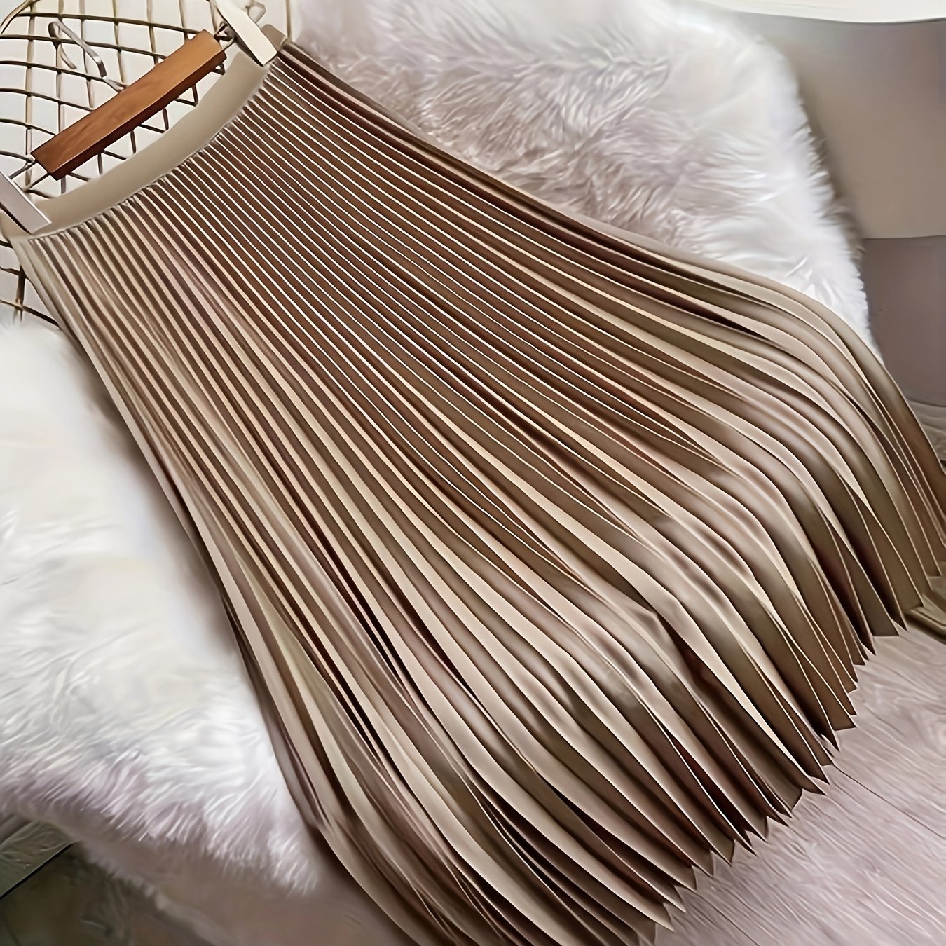 TEMU Plus Size - Solid Color Elegant Pleated Skirt