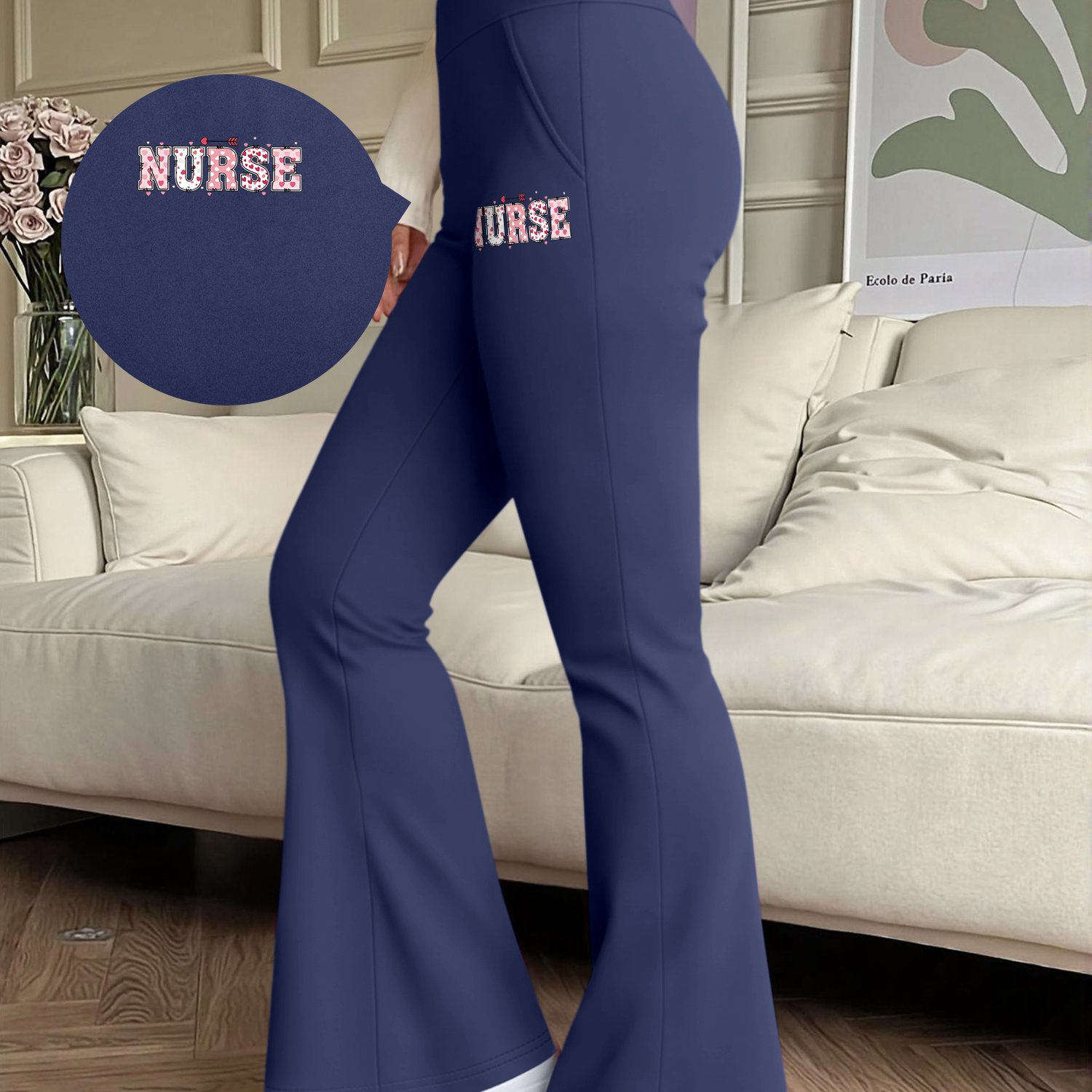 TEMU K77 Women's "nurse" Letter Slim-fit Flared Long Pants