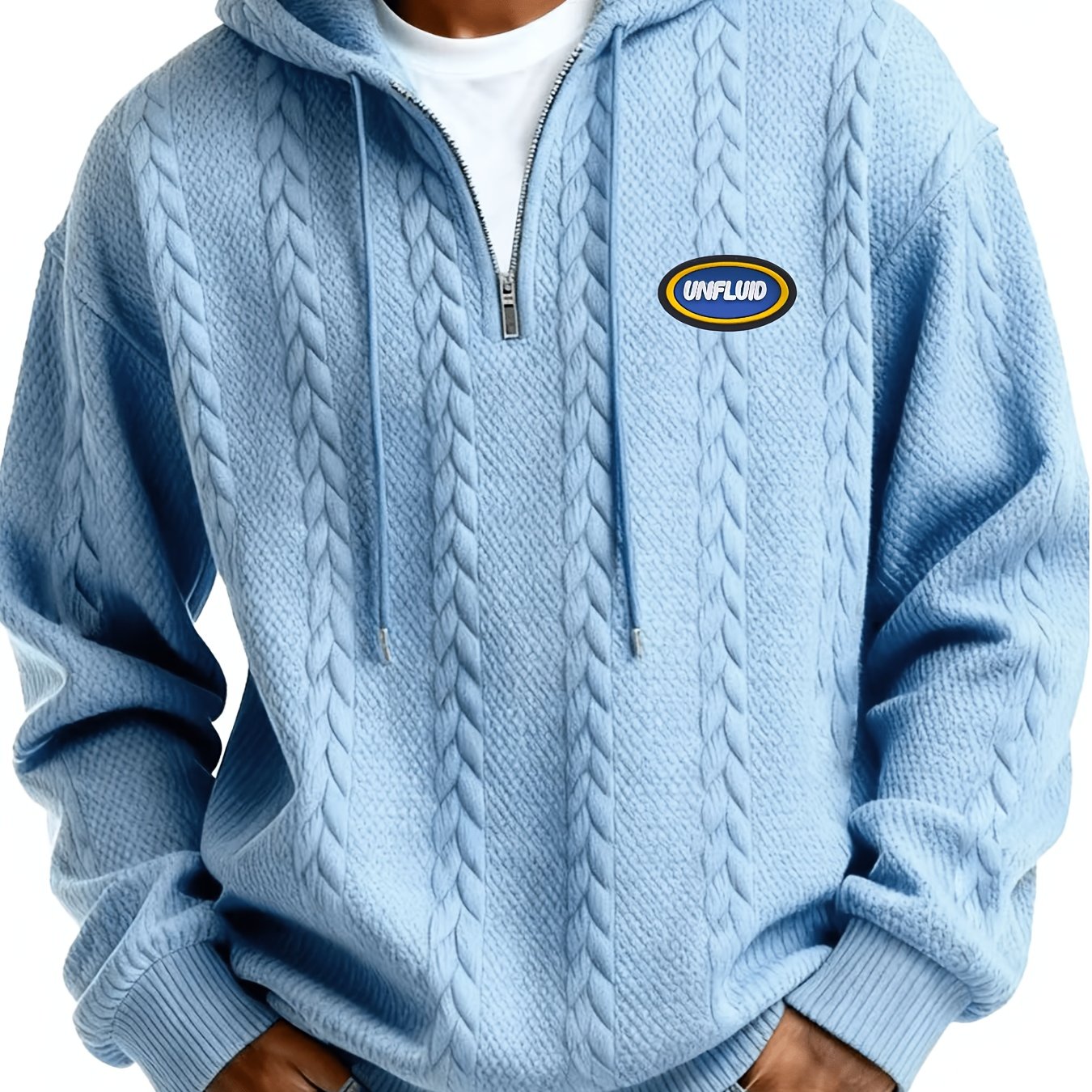 TEMU New Heavyweight Men's Sweatshirt, Spring Autumn Winter Sweatshirt, Jacquard Long Sleeve Hooded Sweatshirt, Solid Color Loose Athletic Casual