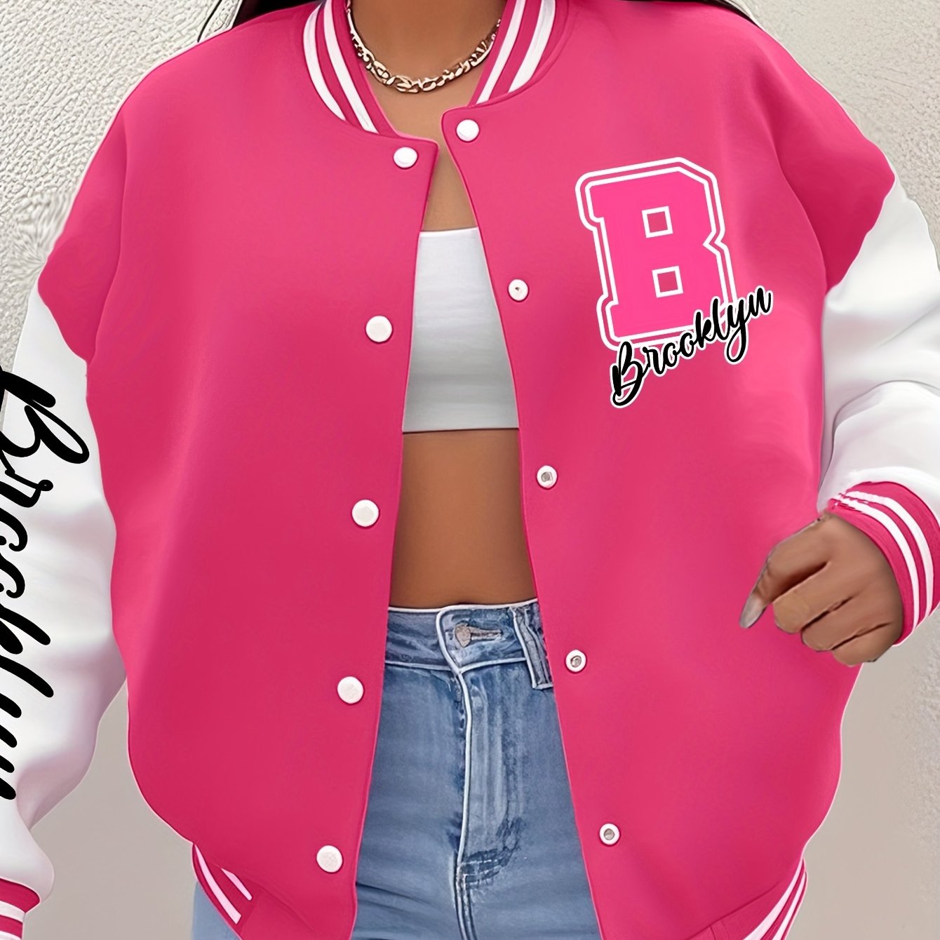 TEMU Women's Vintage Letterman Jacket - Cozy Fall/winter Baseball Collar Outerwear, Casual Letter M (for Mary) Design Jacket, Machine Washable Retro