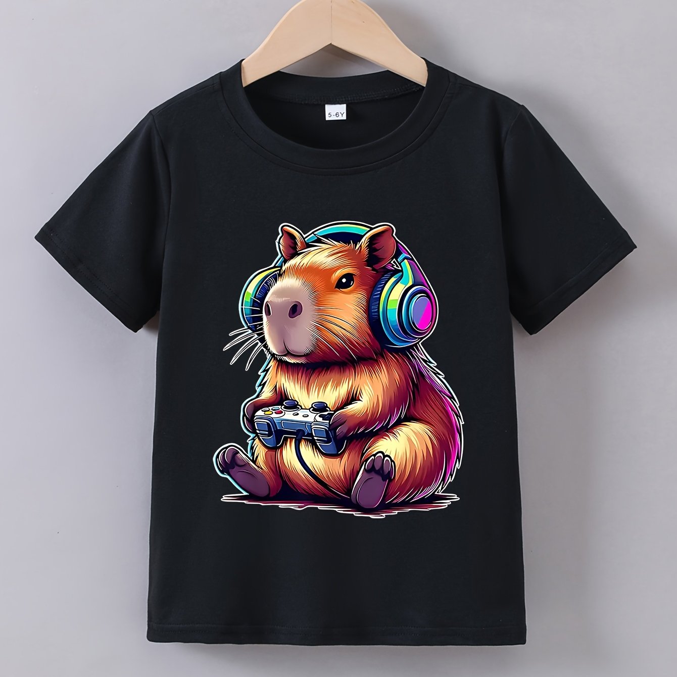 Boys' Summer Short-sleeve T-shirt With A 'gaming Capybara' Print