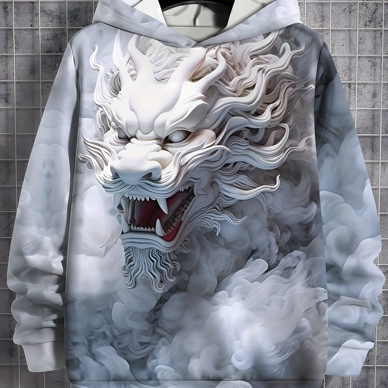 TEMU Print Hoodie, Casual Long Sleeve Hooded Sweatshirt For Outdoor